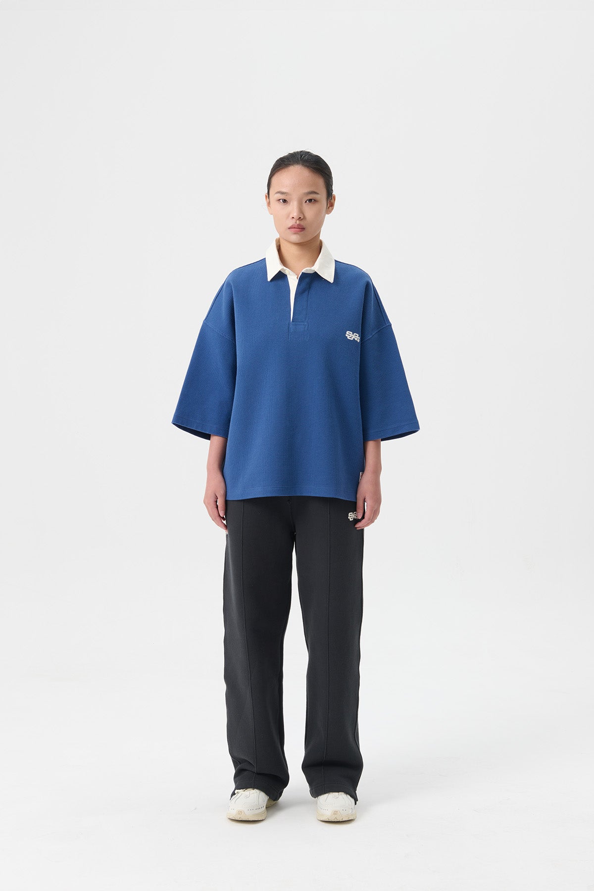 WAFFLE KNIT RUGBY POLO - TRUE NAVY
